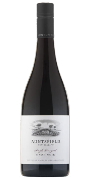 Bottle of Pinot Noir from Auntsfield, New Zealand by Whelehans Wines.