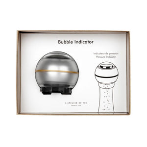 Bubble indicator with packaging displaying text and branding