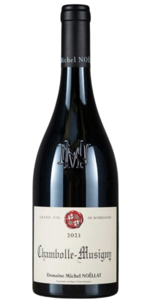 Wine bottle of Chambolle Musigny with a label on a white background by Whelehans Wines.