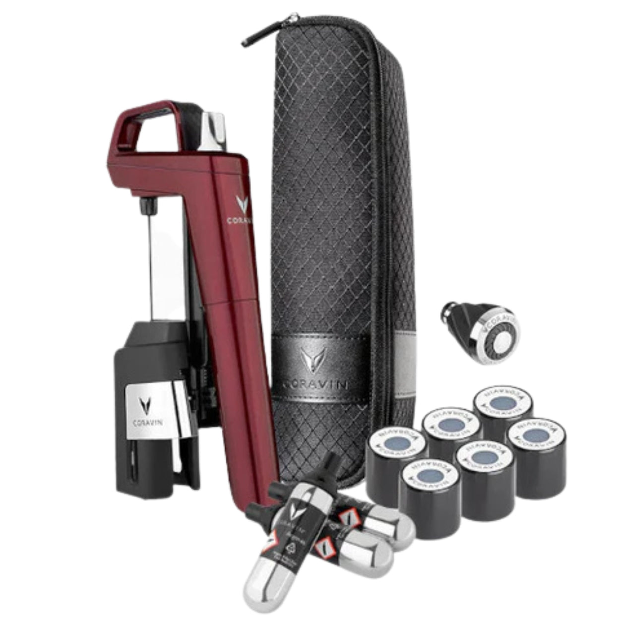 A wine preserver Coravin Six + kit, in Burgundy colour by Whelehans Wines.