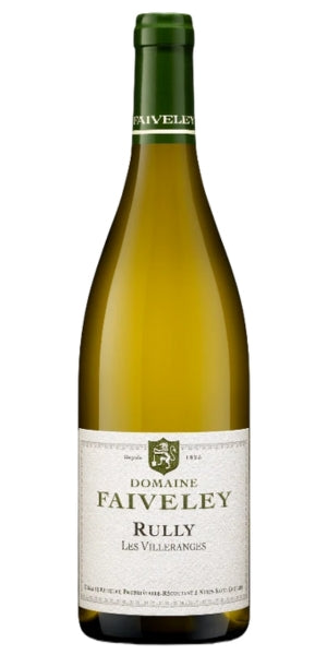 Wine bottle of Rully, with 'Domaine Faiveley' label on a white background by Whelehans Wines.