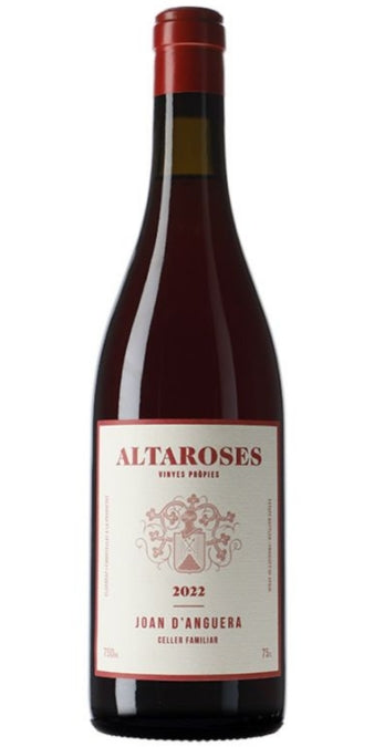 Red wine bottle with 'Altaroses' label on a white background by Whelehans Wines.