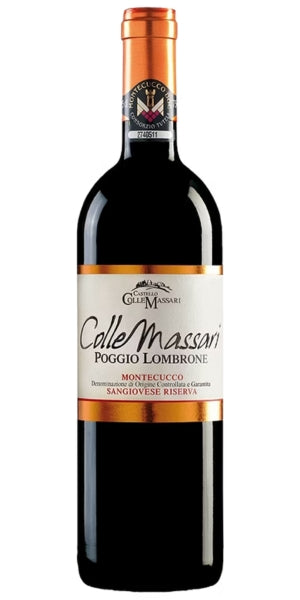 Poggio Lombrone wine bottle with 'Calle Massari' label on a white background by Whelehans Wines