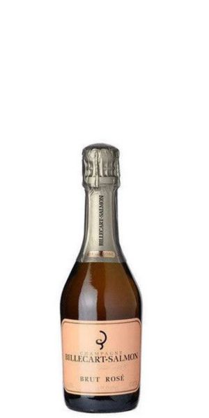 Half-bottle of Billecart-Salmon Brut Rosé champagne on a white background. By Whelehans Wines