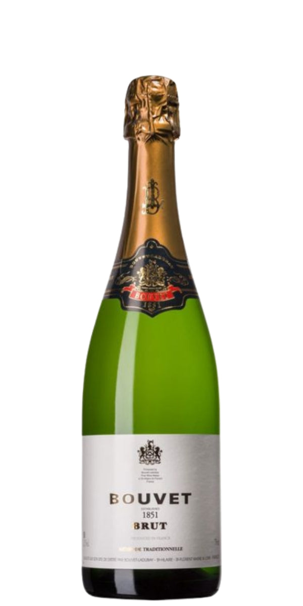 Bottle of Bouvet Brut sparkling on a white background by Whelehans Wines. 