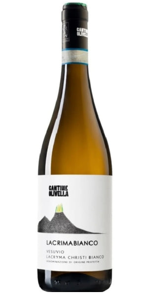Lacrima bianco wine bottle with a white label on a white background by Whelehans Wines. 