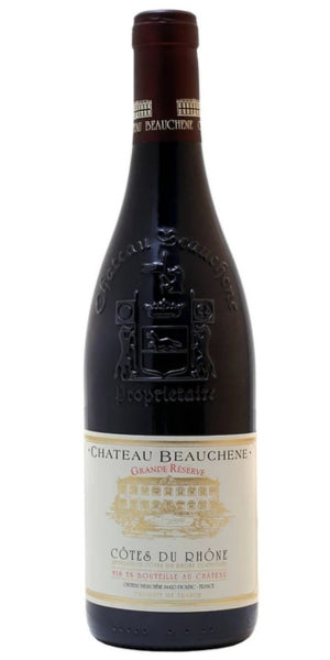 Chateau Beauchene wine bottle with label on a white background by Whelehans Wines. 