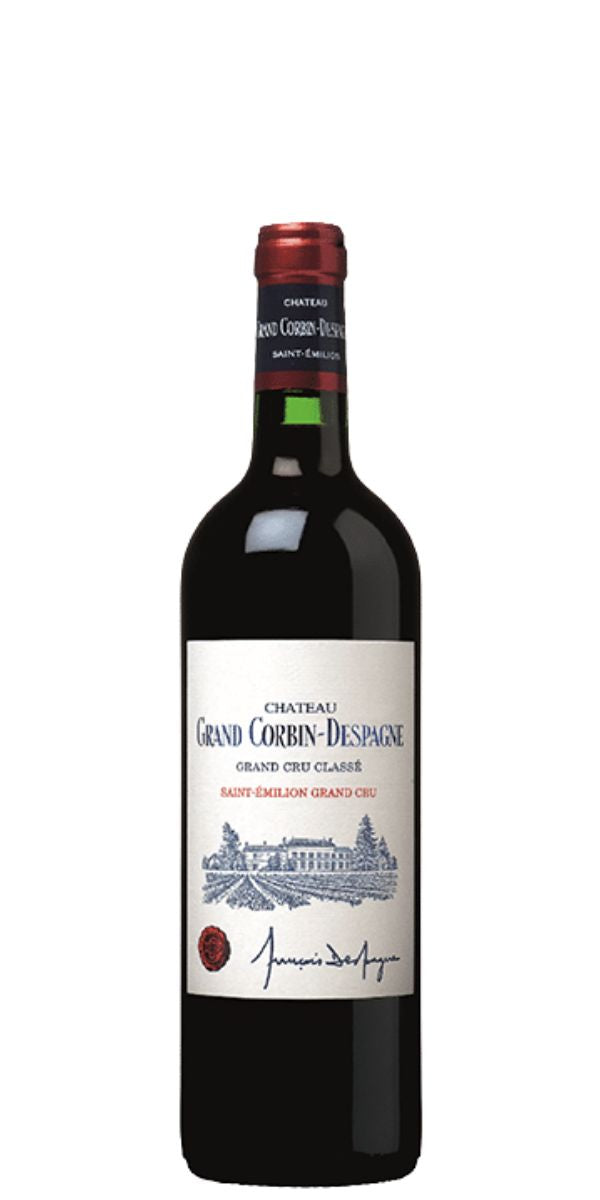 Red wine bottle with a label on a white background. Château Grand Corbin-Despagne, Saint-Emilion Grand Cru,2019 | 1/2 bottle by Whelehans Wines
