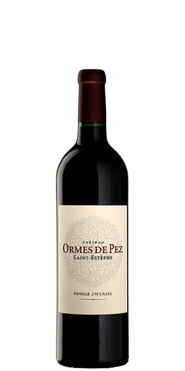 Wine bottle labeled 'Chateau Ormes de Pez' on a white background by Whelehans Wines. 