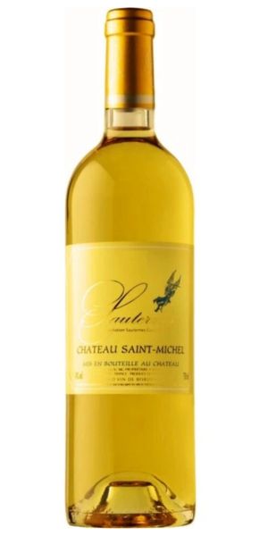 Bottle of Chateau Saint-Michel dessert wine on a white background, by Whelehans Wines. 