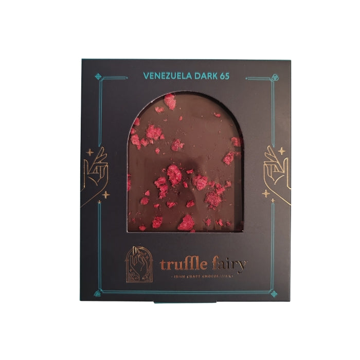 Truffle Fairy , Raspberry & Venezuela Dark 65% Chocolate Bar by Whelehans Wines. 