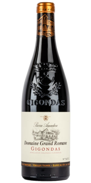 Gigondas wine bottle with gold foil cap on a white background by Whelehans Wines. 