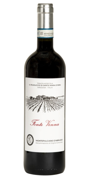 Fonte Venna wine bottle with white label on a white background by Whelehans Wines. 