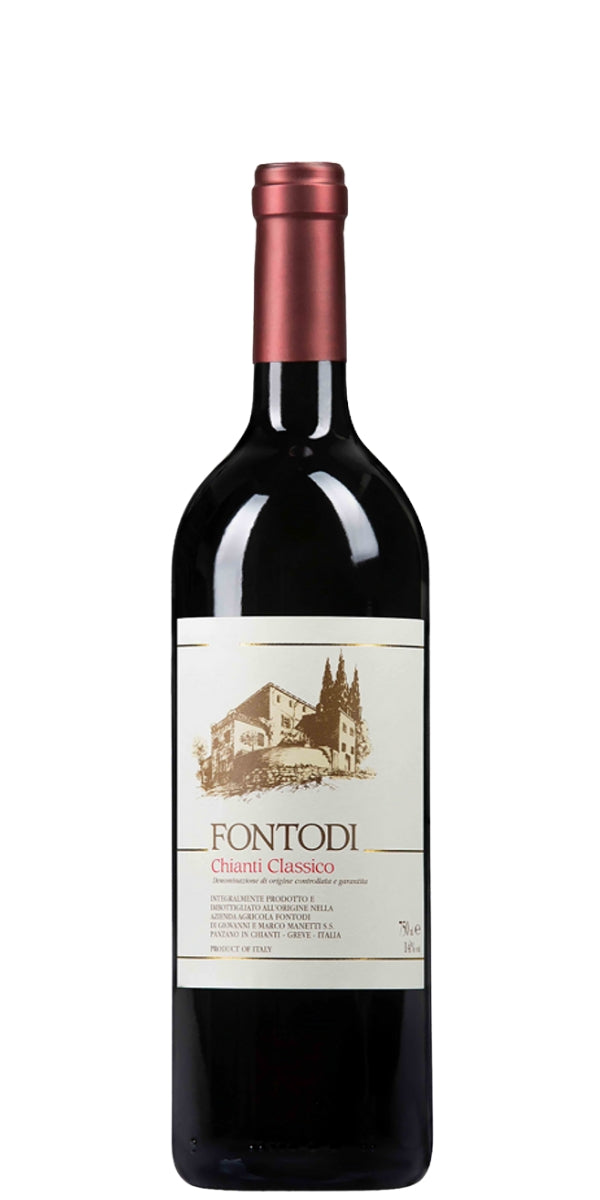Wine bottle with 'Fontodi' label on a white background by Whelehans Wines