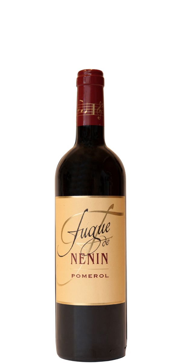 Wine bottle with 'Fugue de Nenin' label on a white background, by Whelehans Wines. 