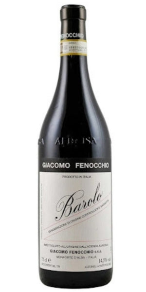 Barolo wine bottle by Fenocchio with label on a white background. From Whelehans Wines 