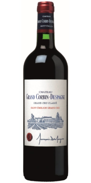 Bottle of Grand Corbin Despagne Bordeaux by Whelehans Wines.