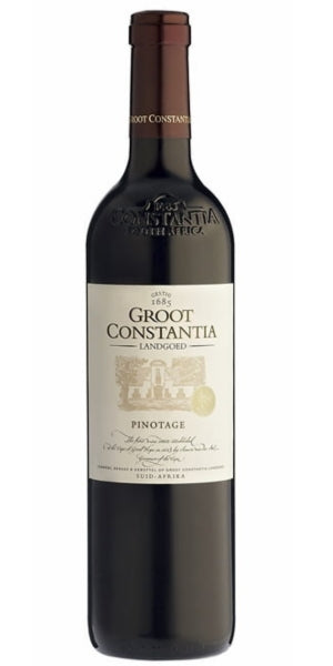 Groot Constantia Pinotage wine bottle on a white background by Whelehans Wines. 