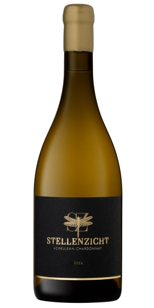 Wine bottle of Chardonnay with a black label from Stellenzicht, by Whelehans Wines. 