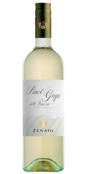 Wine bottle of Zenato Pinot Grigio on a white background, by Whelehans Wines. 